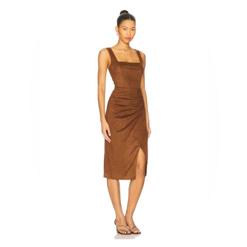 NWT Steve Madden Milo Sleeveless Gathered Midi Dress | Chicory Brown Size 4 - Picture 2 of 10
